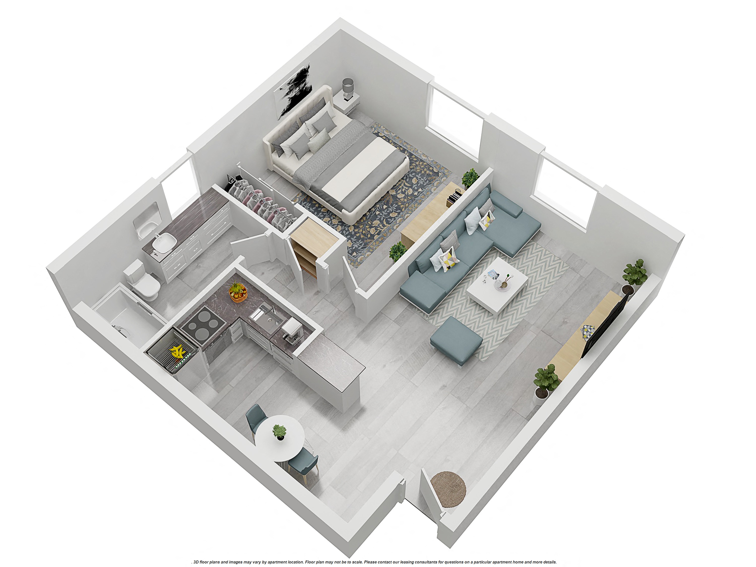 Floor plan for 1 bed, 1 bath, 660 sqft